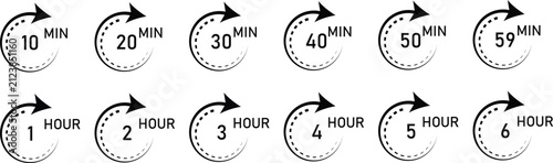 Timer Clock Icon Set Flat Vector for Delivery Time Tracking Infographic