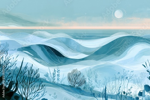 Sea Art Collection: Tranquil Ocean Drawings in Gentle Gradients and Light