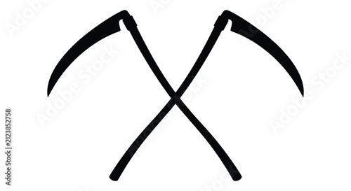 Fotografie Two crossed scythes in black silhouette scythe