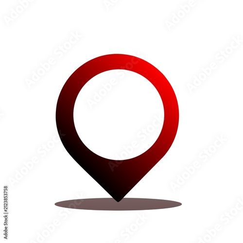 Red map location pin icon with soft shadow on white background location navigation position
