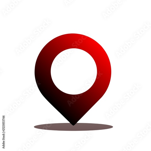 Red map location pin icon with soft shadow on white background location navigation position