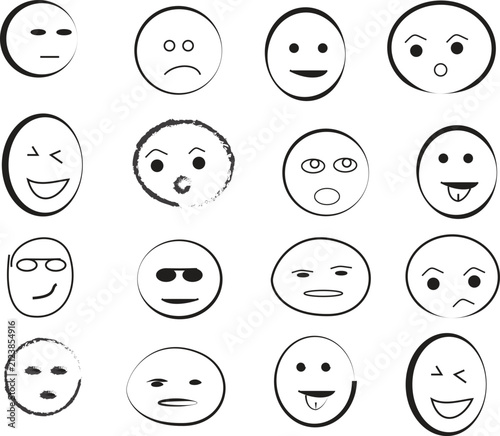 Картината върху платно Set of hand drawn doodle emoticons with various facial expressions and human emo