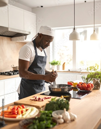 Chef preparing a healthy meal in a modern kitchen
