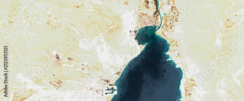 Foto Suez Canal on open data satellite image