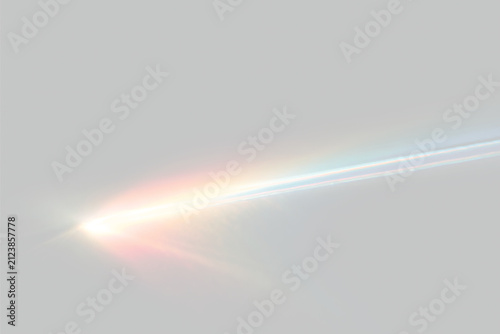 Colorful light flare with spectrum effect on a dark background creating a vibrant radiant beam on transparent background