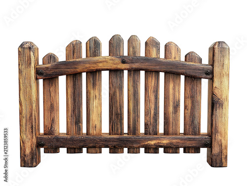 Rustic wooden fence panel isolated on transparent background