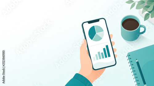 Obraz na płótnie 資産運用のグラフを確認するスマートフォンのイラスト