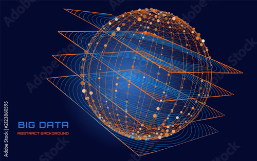 Abstract background digital virtual data sphere in algorithm box . Futuristic big data analysis visualization. Cryptocurrency, AI data concept. Vector Illustration.