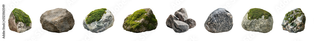 Obraz premium PNG Assorted natural rocks and stones isolated on gray, transparent background