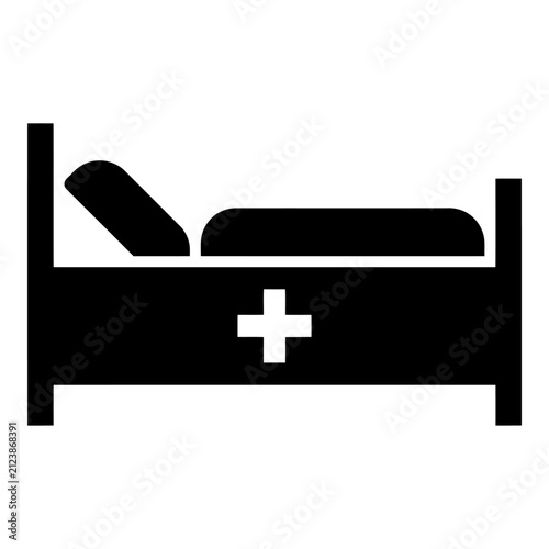 Hospital bed solid glyph icon for medical care