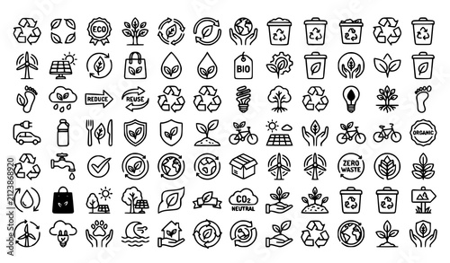 Environmental Sustainability and Organic Product Line Icon Pack Vector
