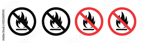 Bild auf Leinwand Multiple prohibition signs with fire symbols for restricted areas and general safety visual warnings