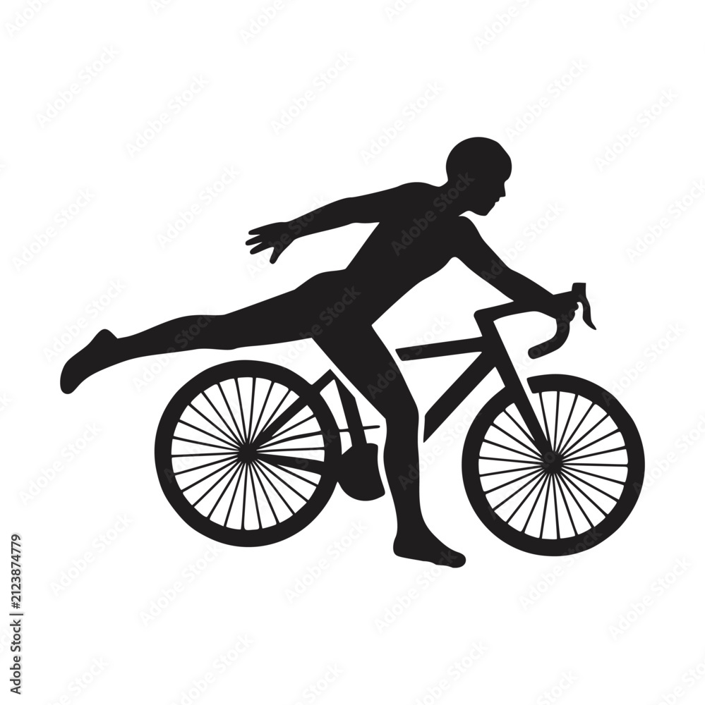 Fototapeta premium A Human figure performing a dramatic trick on a bicycle