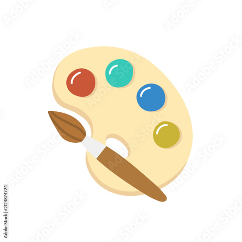 wooden palette with paints vector illustration for graphic design