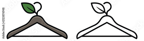 Cartoon icon set of 2 eco friendly clothes hangers depicting sustainable fashion concepts for environmental design