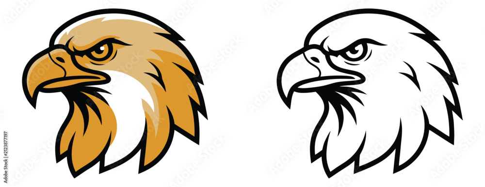 Fototapeta premium Cartoon illustration of eagle head depicting fierce bird of prey mascot for sports and team branding