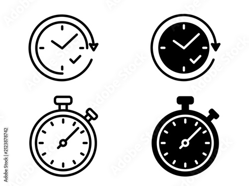 Creative time management icon set with clock and calendar flat design