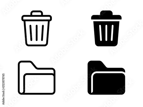 Flat design waste management icon featuring trash bin and file folder