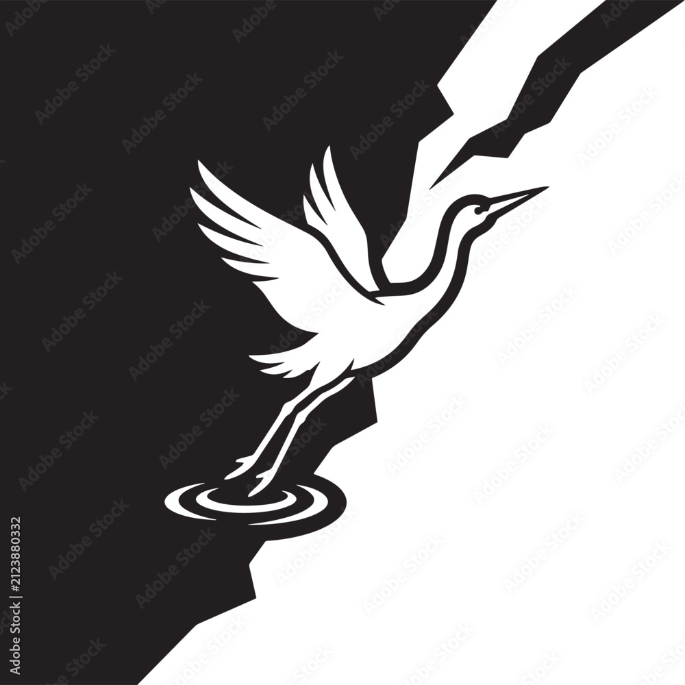 Obraz premium Elegant white bird taking flight from water, minimalist graphic illustration