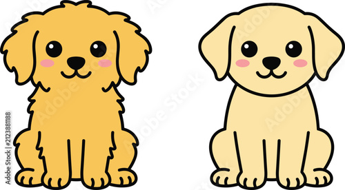 Cute puppy dogs vector illustration set featuring a fluffy golden doodle and a smooth retriever puppy