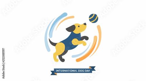 International dog day minimalist jumping dog and ball illustration