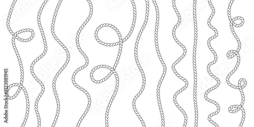 Set of decorative rope frames featuring intricate nautical cord patterns isolated on a plain white background for design projects
