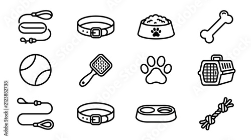 Canvastavla Pet Care Icons: Leash, Collar, Bowl, Bone, Ball, Brush, Paw Print, Carrier, Toy