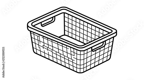 Simple line art illustration of an empty woven storage basket with handles