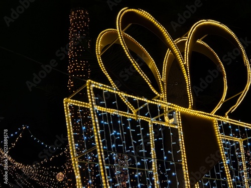 Giant illuminated gift box holiday light display