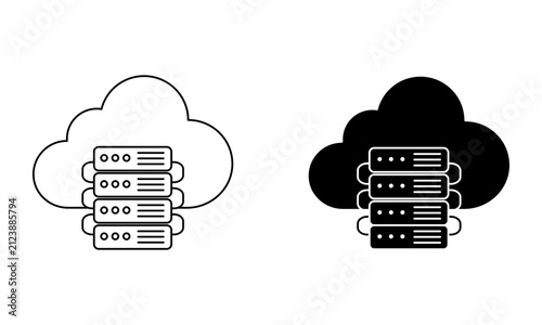 cloud server database hosting vector line icon