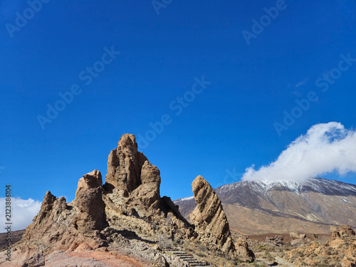 Mount Teide close view, volcanic mountain landscape under clear blue sky