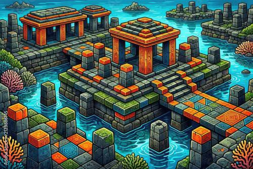 Vibrant Maximalist Choquequirao Inca Ruins Chaos Design Vector