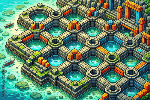 Vibrant Maximalist Choquequirao Inca Ruins Chaos Design Vector