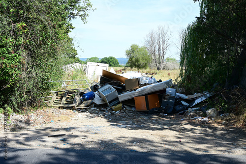 Fly tipping in Horley, Surrey in the UK during the summer of August 3rd 2026.