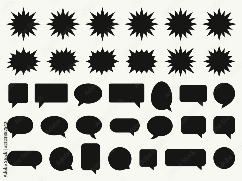 Fototapeta premium Black Speech Bubble and Comic Starburst Silhouette Set