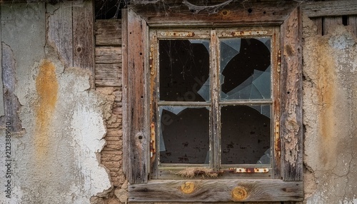 Old wooden window with visible holes and decay.