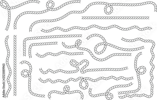 Set of various decorative rope frames and nautical borders isolated on a white background for creative design projects