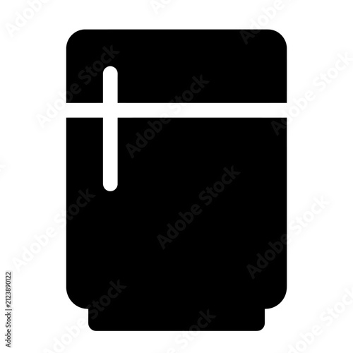 Minimalist black refrigerator icon on white background.
