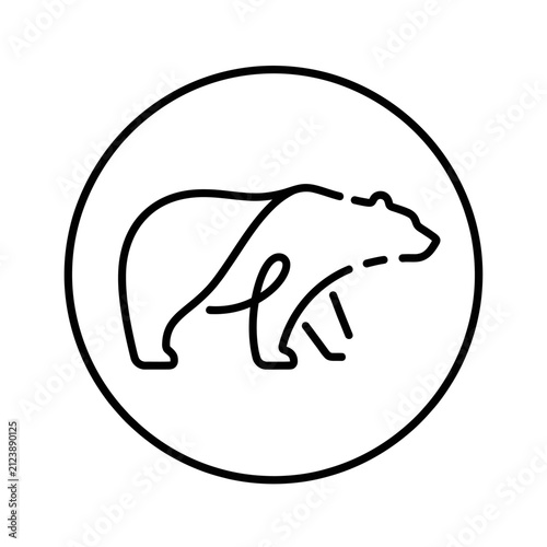 Minimalist bear silhouette line drawing in circle.