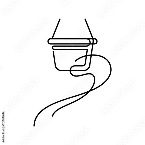 Minimalist continuous line art of a hanging plant pot.