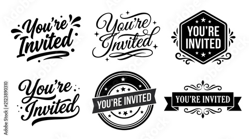 A collection of beautiful invitation designs showcasing various script fonts and styles, perfect for weddings, parties, or gatherings to attract and invite guests.