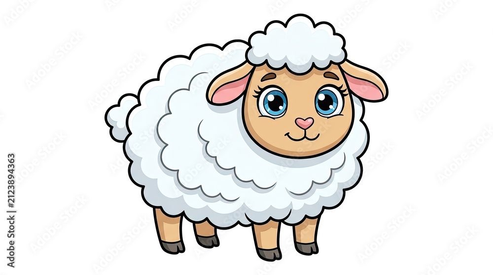 Fototapeta premium Cute cartoon fluffy white sheep illustration