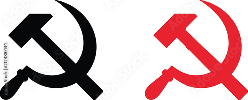 Quadro su tela Black and red hammer and sickle icons isolated on white background for professio
