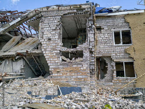 destroyed and burned houses in the city Ukraine war