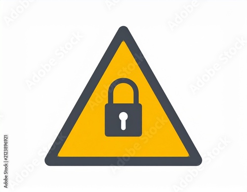 Yellow Warning Triangle with Padlock Flat Business Icon