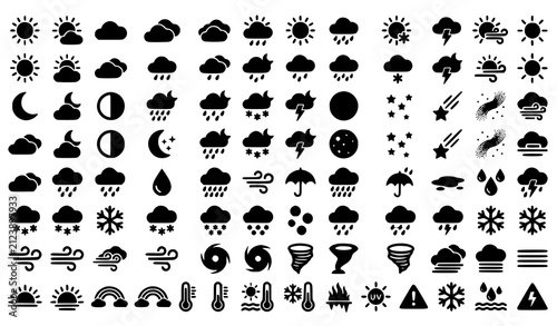 Black Weather Forecast Silhouette Icon Pack Vector
