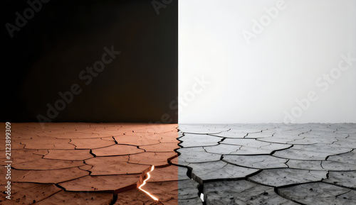 Drought ground divides into two contrasting halves.