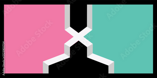 Bild auf Leinwand Modern 3D isometric crossover pattern background in pink green and black backdro