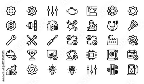 Modern Gear & Engineering Monoline Icons Vector EPS10 Pack