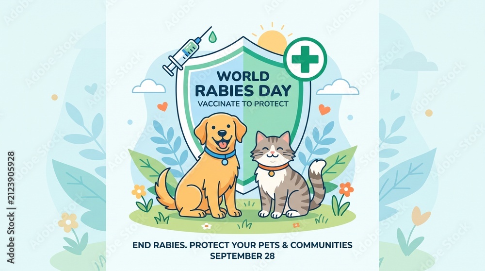 Fototapeta premium World Rabies Day Illustration Promoting Animal Vaccination and Public Health